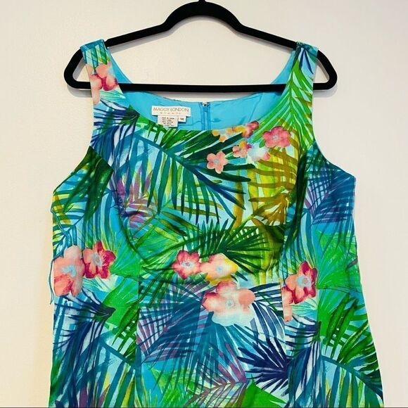 Maggy London Floral Tropical Sleeveless Maxi Linen Blend Dress Size 14 - Picture 3 of 5